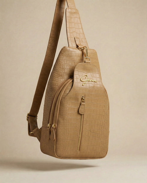 GENA Beige Sling Bag, vegetable-tanned leather, studio