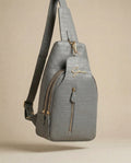 GENA Gray Sling Bag, vegetable-tanned leather, studio