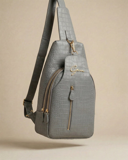 GENA Gray Sling Bag, vegetable-tanned leather, studio
