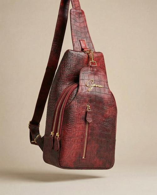 GENA Red Sling Bag, vegetable-tanned leather, studio