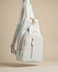 GENA White Sling Bag, vegetable-tanned leather, studio