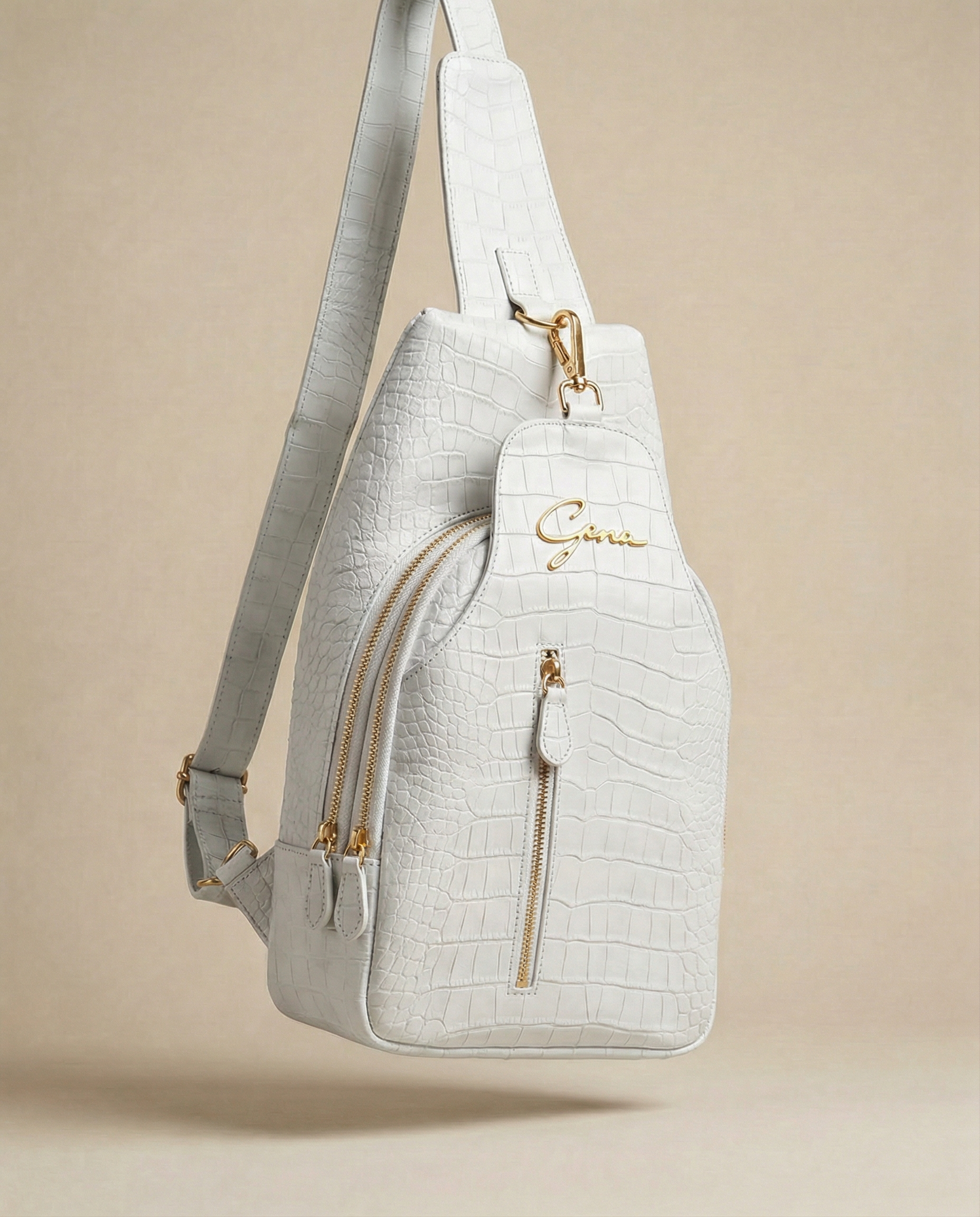 GENA White Sling Bag, vegetable-tanned leather, studio